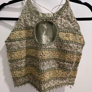 Gold and Silver Embellished Maxi Dress with Cut Out